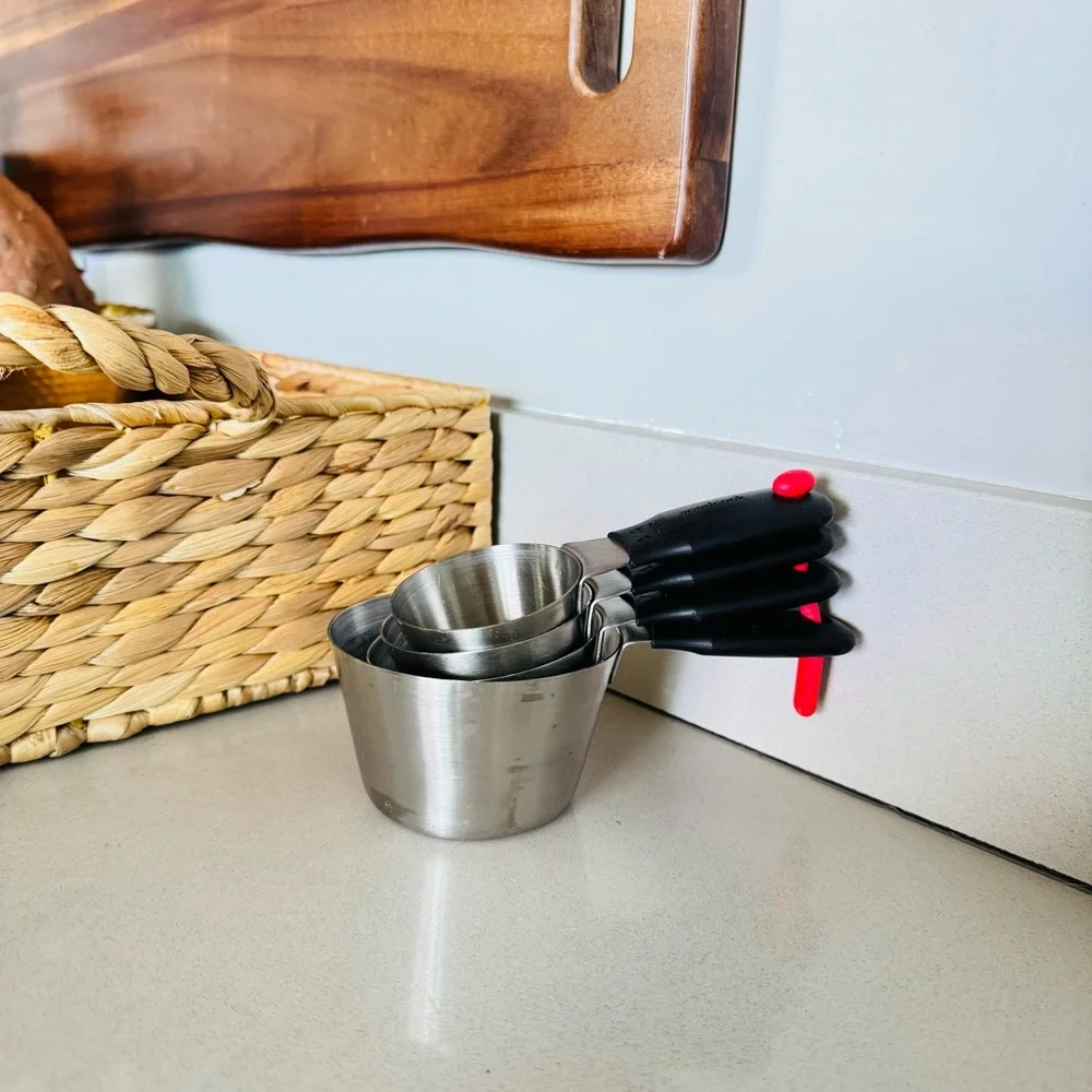 4 GOODCOOK Silver Steel Metallic Cup Black Handle Measuring Cups Cooking Set